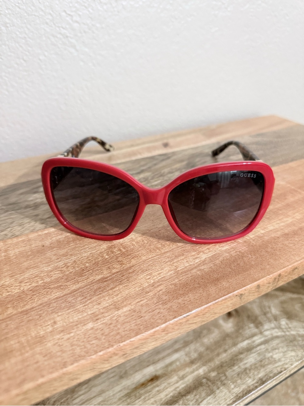 Guess Red Cat-Eye Sunglasses with Brown Temple Accents